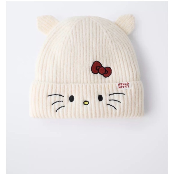 Hello Kitty Other - New Zara Sanrio Hello Kitty White Knit Hat with Red Bow Sz 1-3 Years